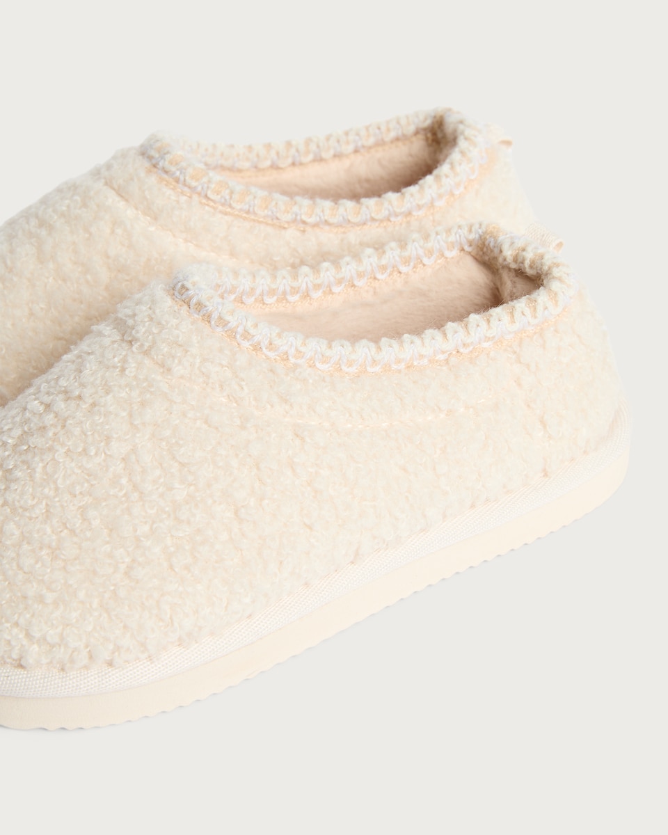 image 1 of F&F Girls Borg Textured Mule Slippers in Neutral