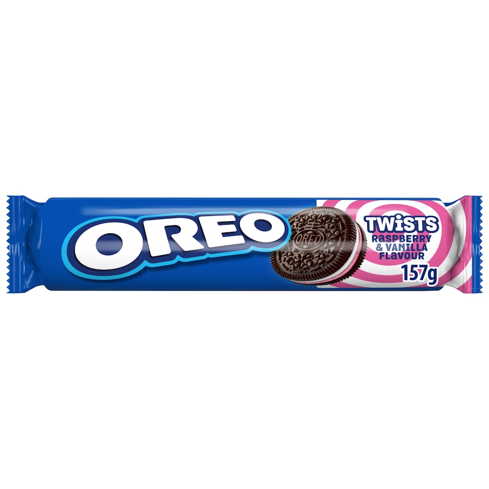image 1 of OREO Twists Vanilla & Raspberry Cookie Sandwich Biscuits 157G