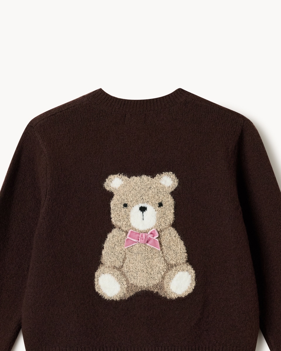 image 1 of F&F Girls Bear Cardigan in Brown