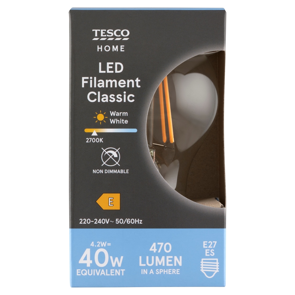 Tesco Home E27 470 lm 40 W 2700K klasszik izzószálas LED 1. kép