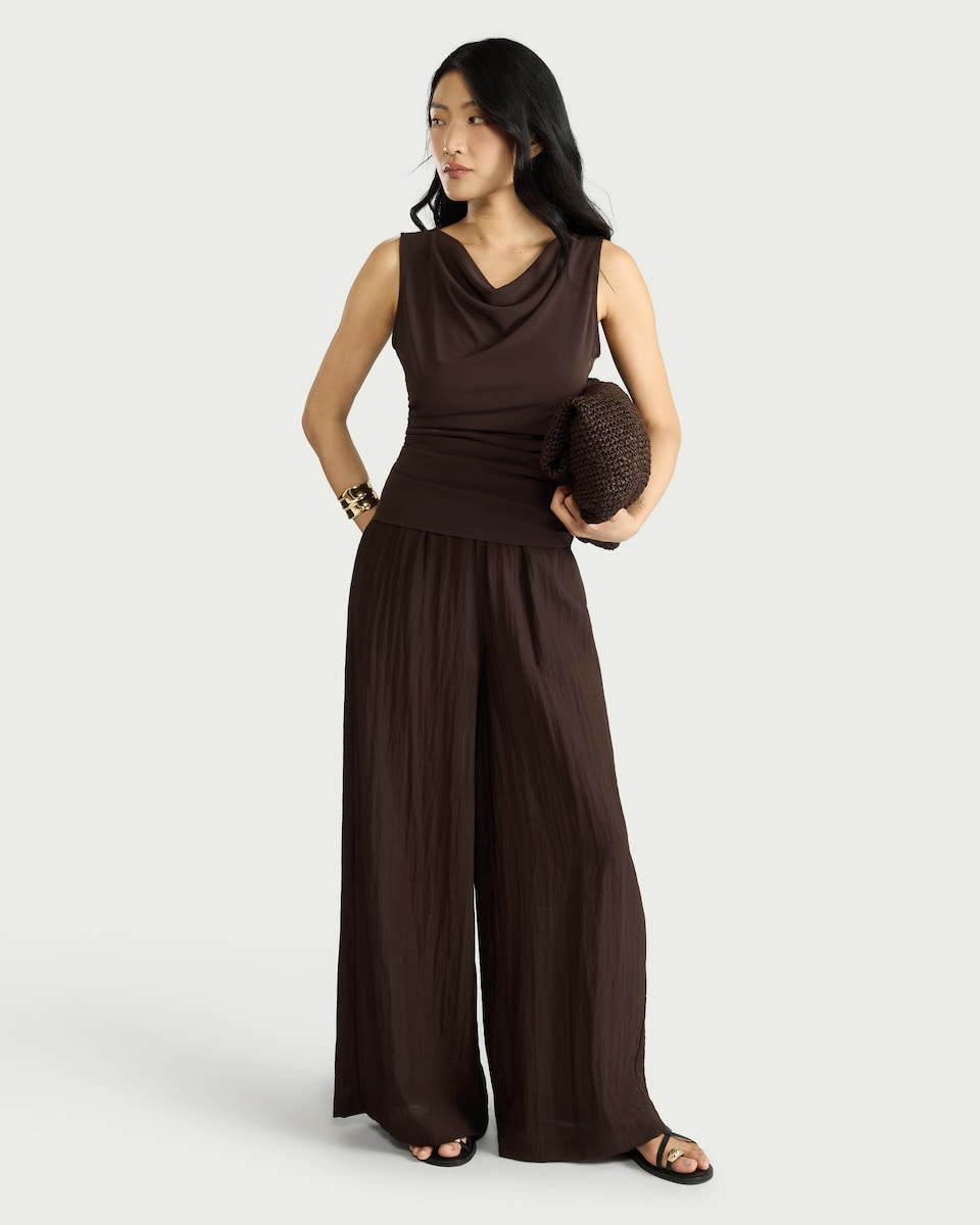 image 1 of F&F Cowl Neck Sleeveless Top in Brown