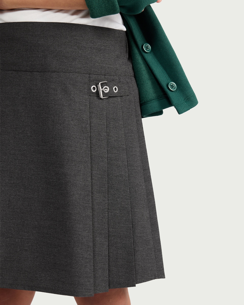 image 1 of F&F Girls School Buckle Pleated Skirt in Grey