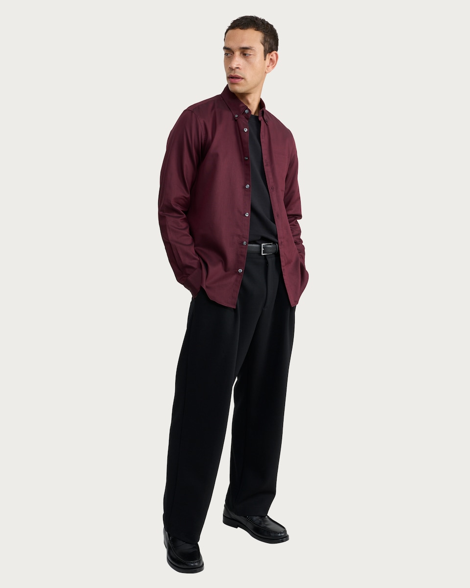 image 1 of F&F Pure Cotton Textured Long Sleeved Shirt in Burgundy