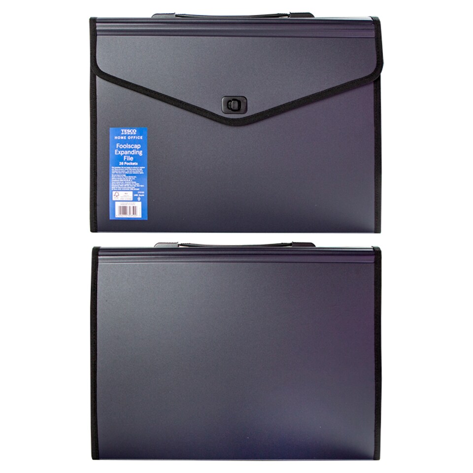 Tesco Foolscap 26 Pocket Expanding File Black