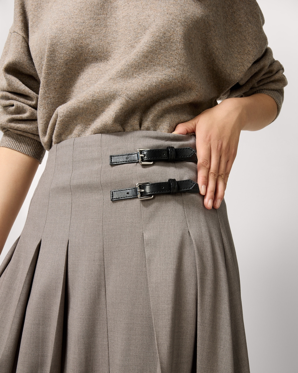 image 1 of F&F Pleated Buckle Midi Skirt in Grey