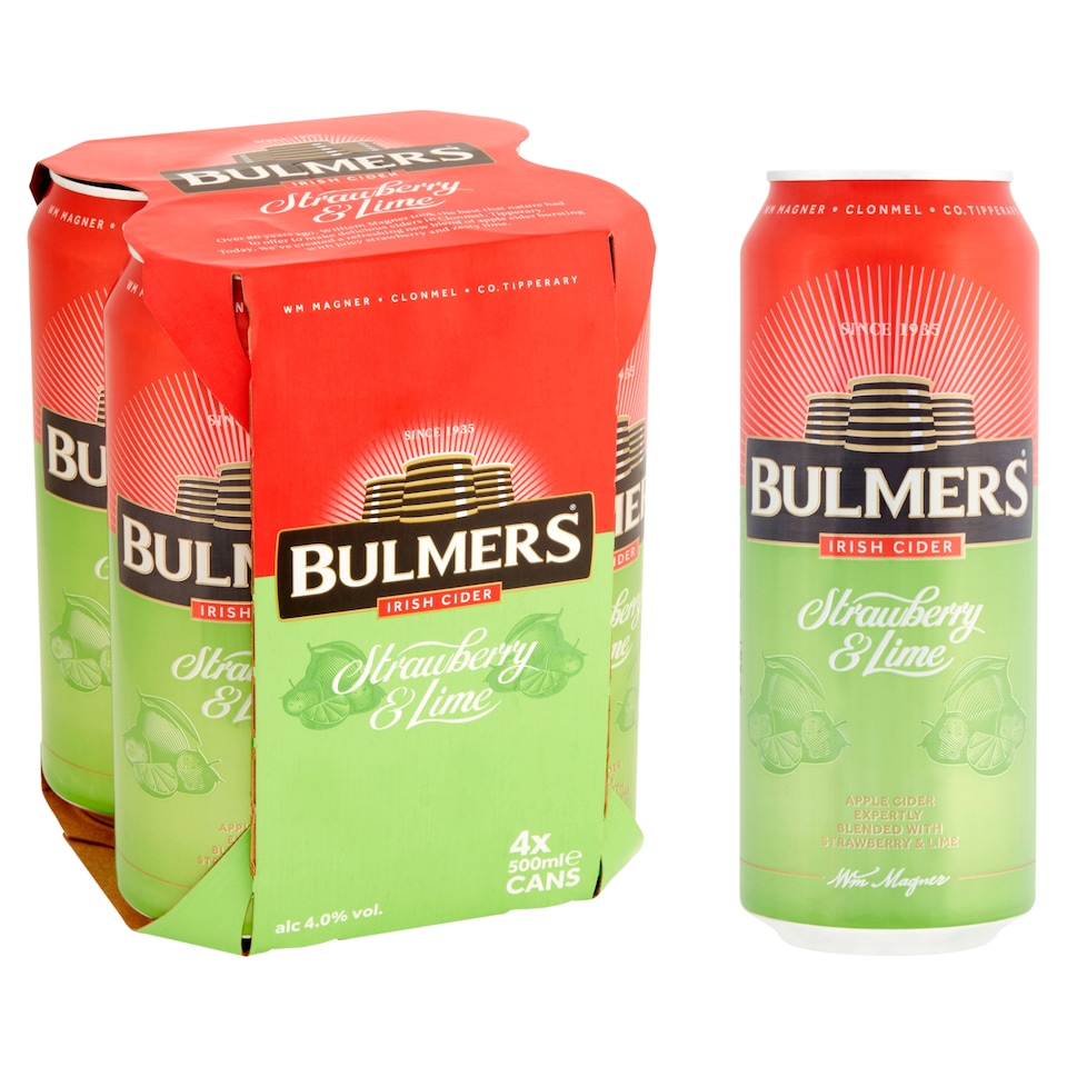 image 1 of Bulmers Strawberry And Lime Irish Cider 4 X 500Ml