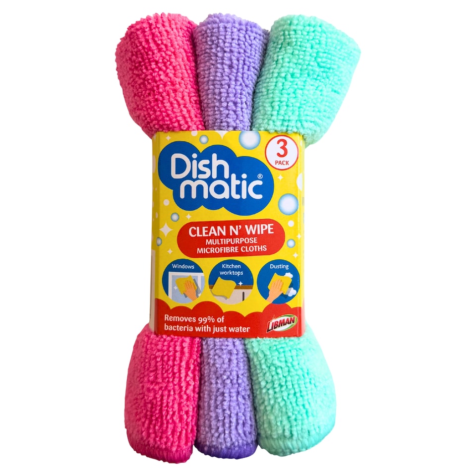Dishmatic Clean n' Wipe Multipurpose Microfibre cloths 3 Pack