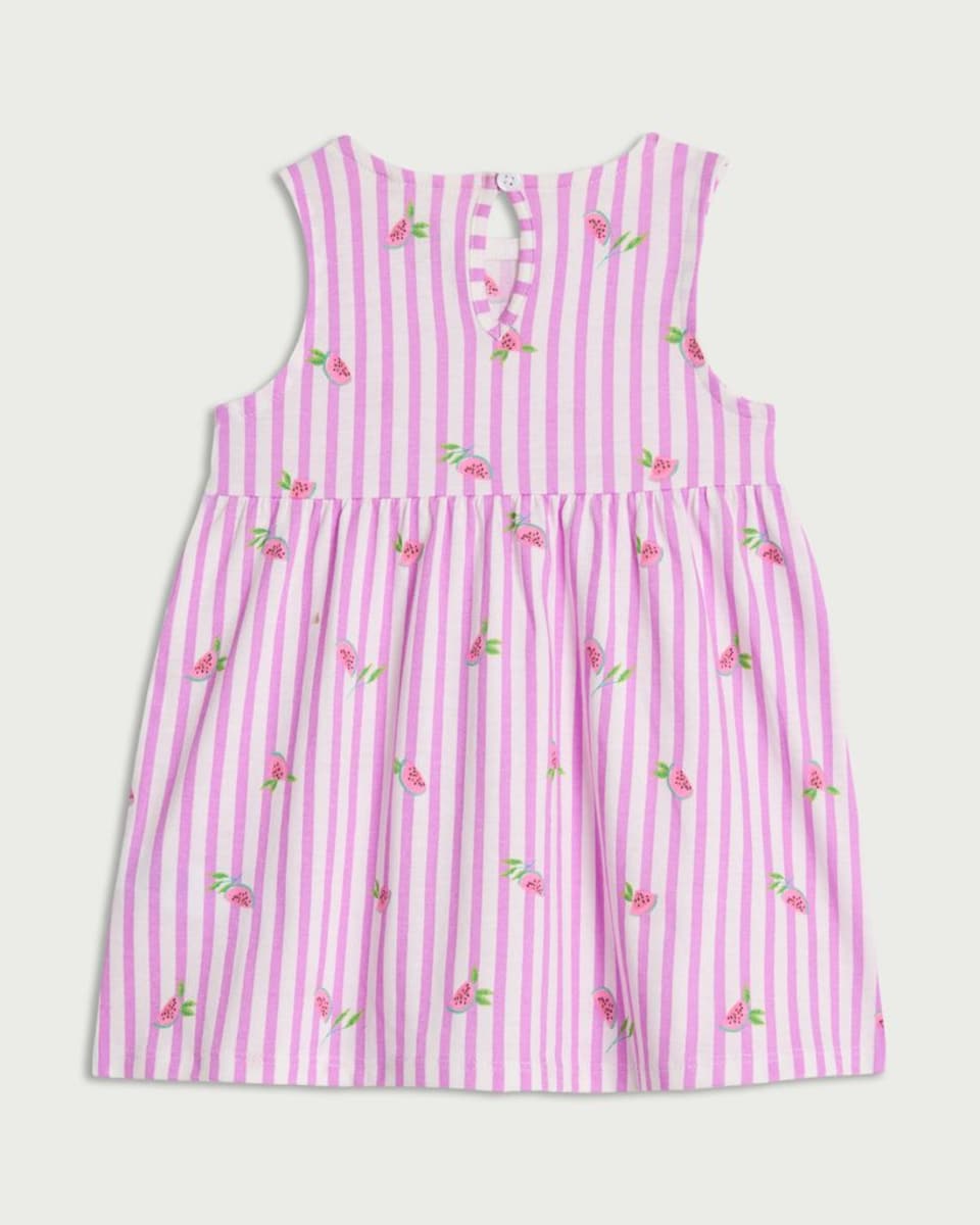 image 1 of F&F Baby Pure Cotton Striped Watermelon Print Sleeveless Dress in Purple