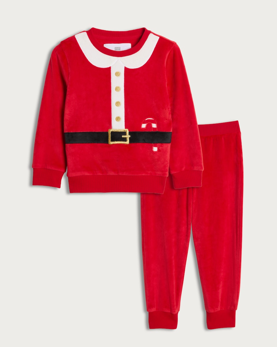 image 1 of F&F Minky Fleece Santa Sweatshirt and Cuffed Joggers Pyjamas in Red