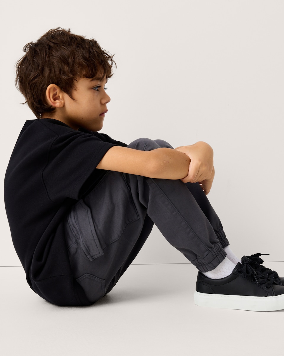 image 1 of F&F Boys Cotton Rich Cuffed Cargo Trousers in Grey