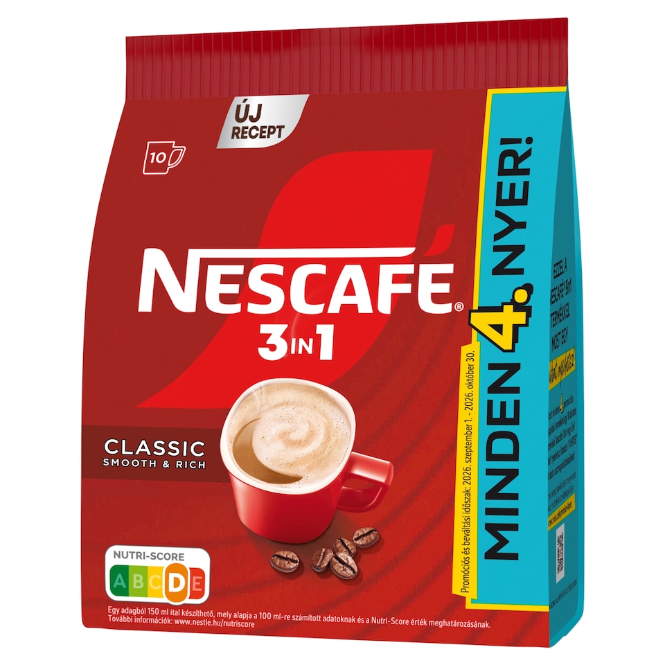 NESCAFÉ 3in1 Classic Smooth & Rich azonnal oldódó kávéspecialitás 10 x 15,5 g (155 g)