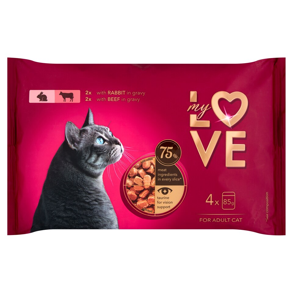 My Love teljes értékű szaftos eledel felnőtt macskák számára, nyúl és marha szószban 4 x 85 g