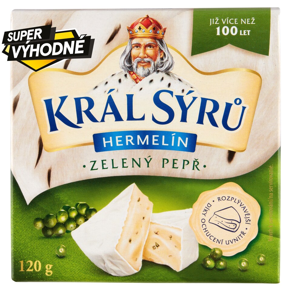 Obrázek 1 pro produkt Král Sýrů Hermelín zelený pepř 120g