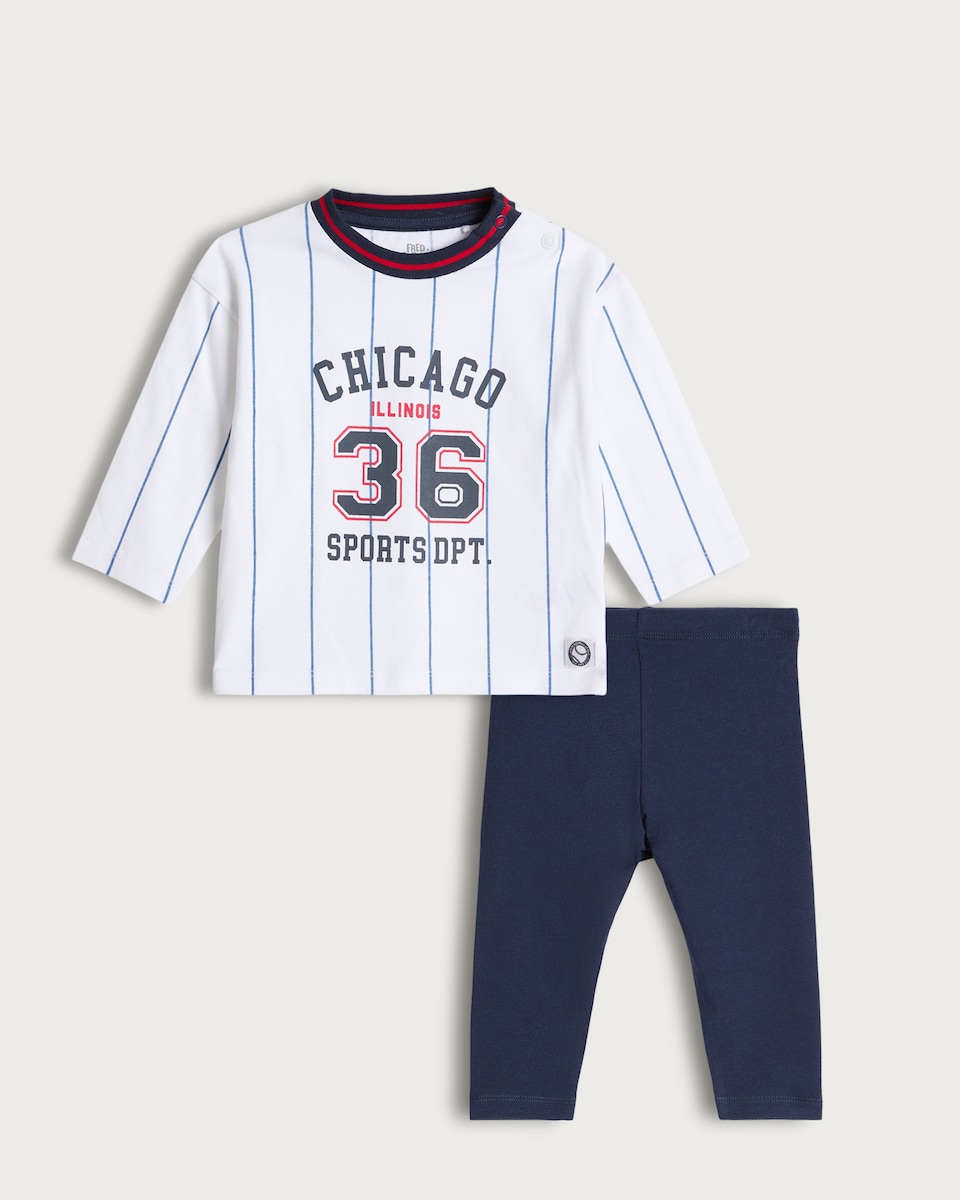 image 1 of F&F Baby 2-Piece Cotton Rich Chicago Illinois Slogan Top and Leggings Set in White