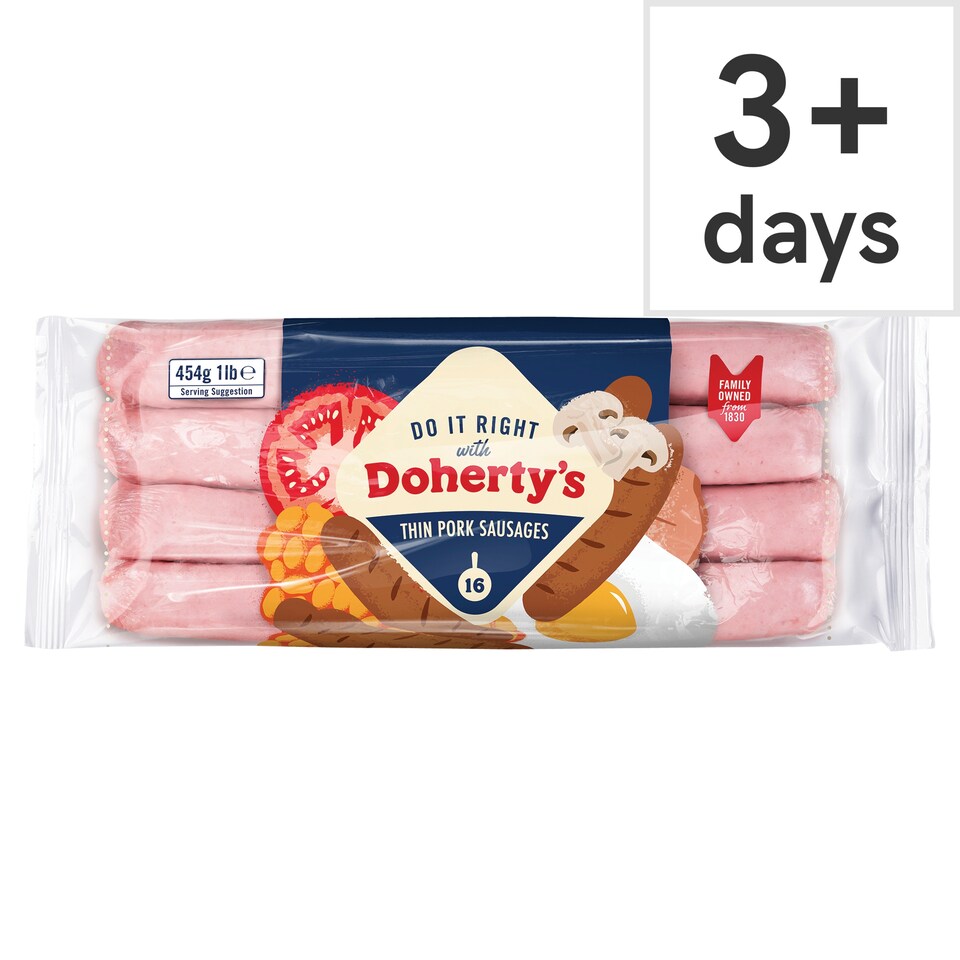 Dohertys Thin Pork Sausages 454G