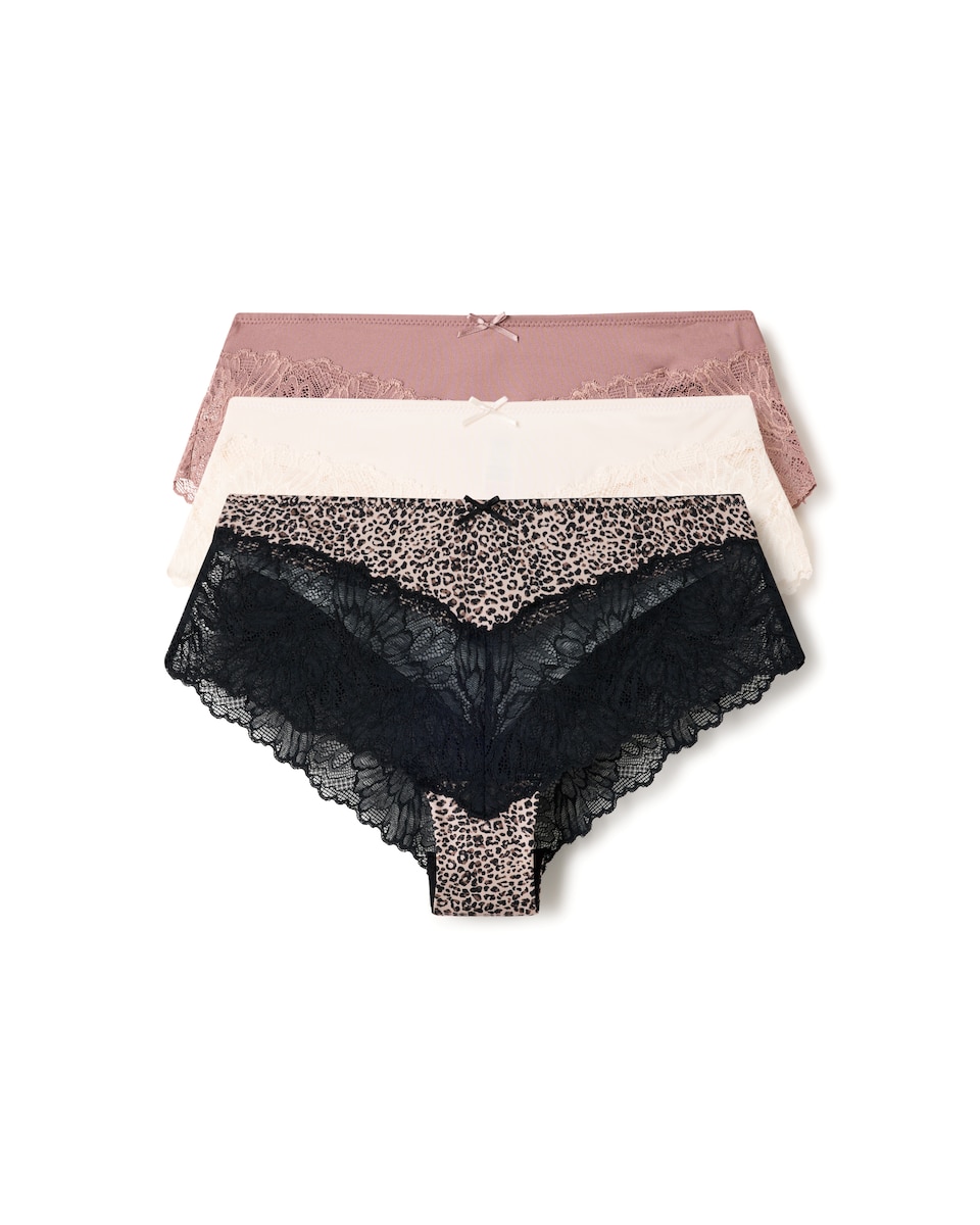 image 1 of F&F 3-Pack Lace Trim Brazilian Knickers in Multi