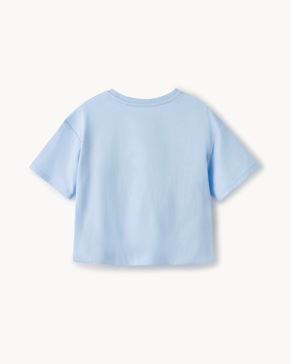 image 1 of F&F Girls Pure Cotton Bubble Hem T-Shirt in Blue