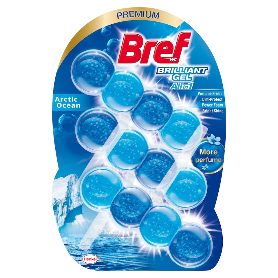 Obrázek 1 pro produkt Bref Brilliant Gel All in 1 Artic Ocean tuhý WC blok 3 x 42g