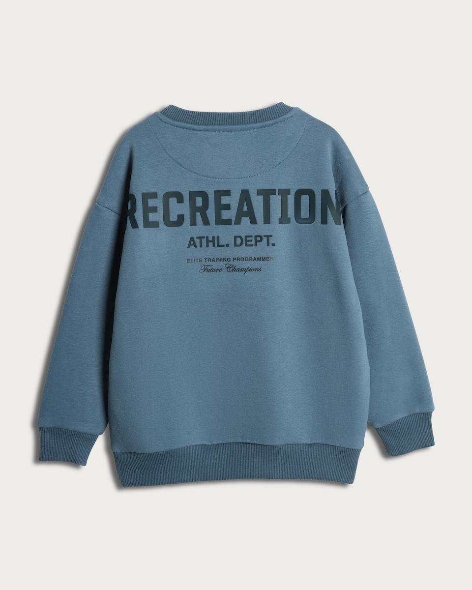 image 1 of F&F Active Cotton Rich Athl. Dept. Slogan Sweatshirt in Blue