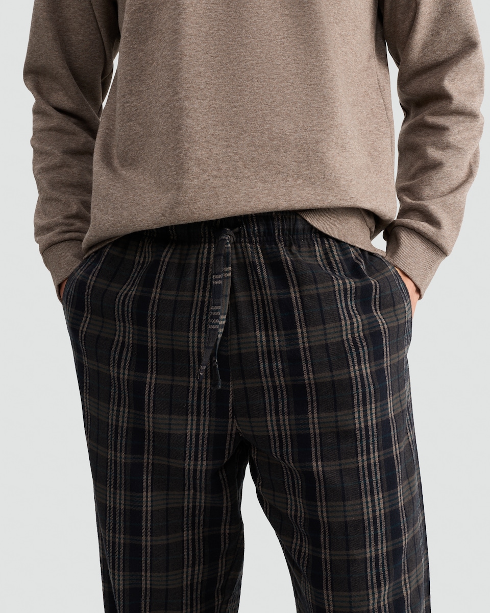 image 1 of F&F Cotton Rich Sweatshirt and Check Print Bottom Pyjamas in Grey