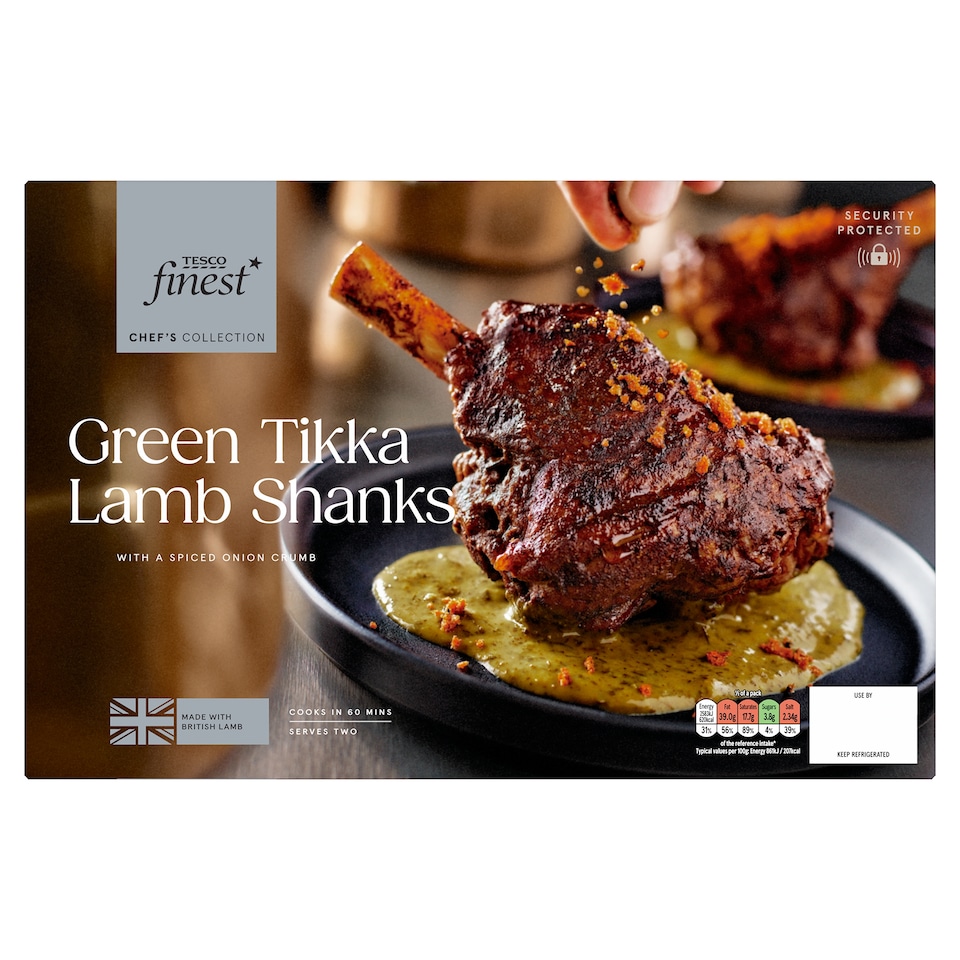 Tesco Finest Chef's Collection Sikandari Spiced Lamb Shanks with Green Tikka Sauce & Spiced Onion Sprinkle 960g