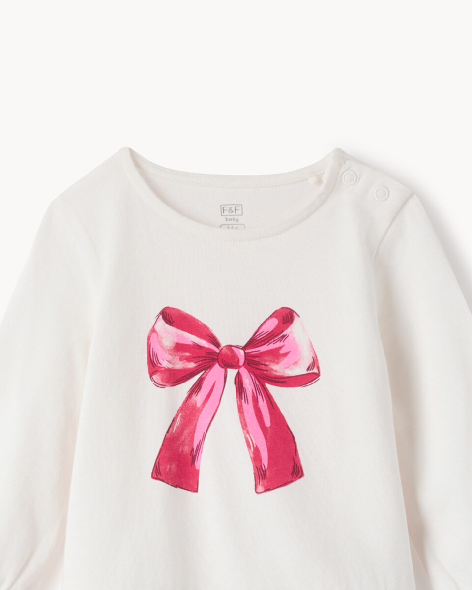 image 1 of F&F Baby Bow Peplum Top and Leggings Set in Pink