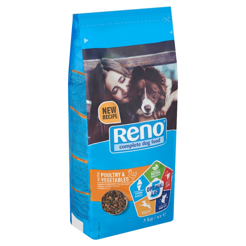 image 1 of Reno Optimal Life Dry Dog Food, Kibble for Adult Dogs with Poultry and Vegetables 3 kg