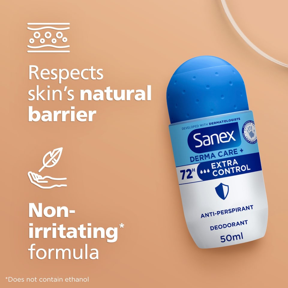 image 1 of Sanex Derma Care+ Extra Control 72h Antiperspirant Roll-On Deodorant 50ml
