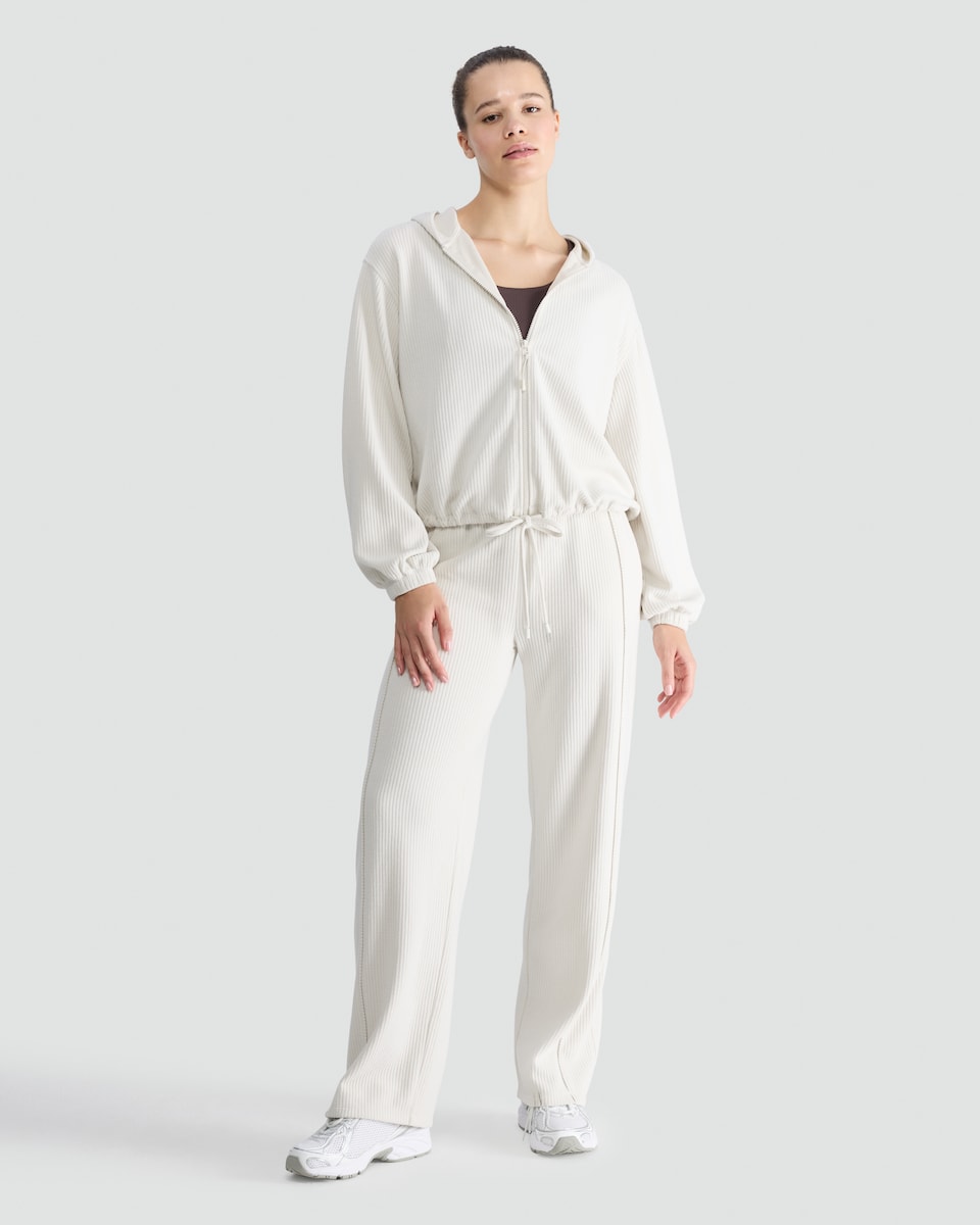 image 1 of F&F Active Ribbed Wide Leg Drawstring Joggers in Cream