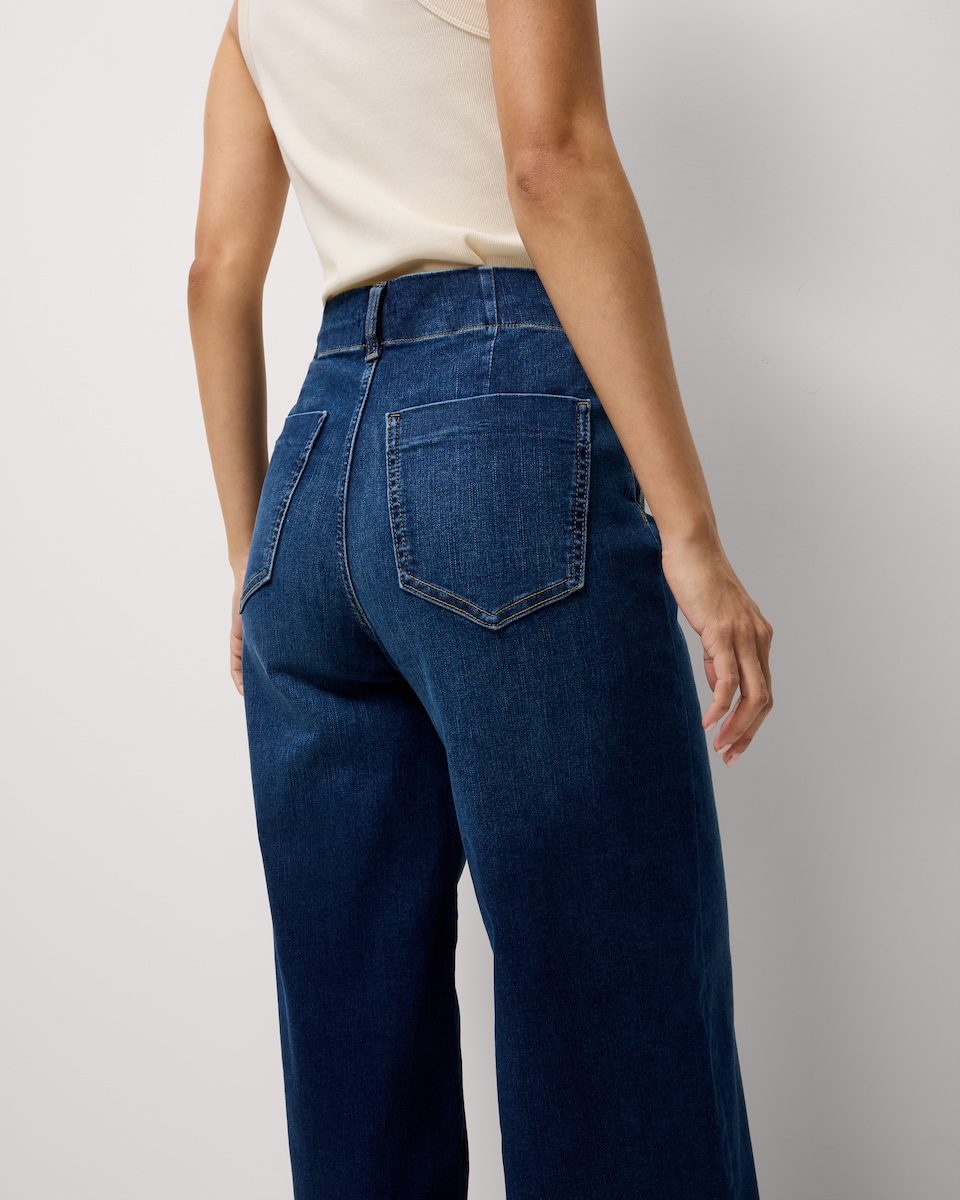 image 1 of F&F High Rise Pull On Wide Leg Jeans in Navy