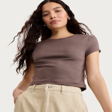 F&F Cotton Rich Short Sleeved Cropped T-Shirt in Mink