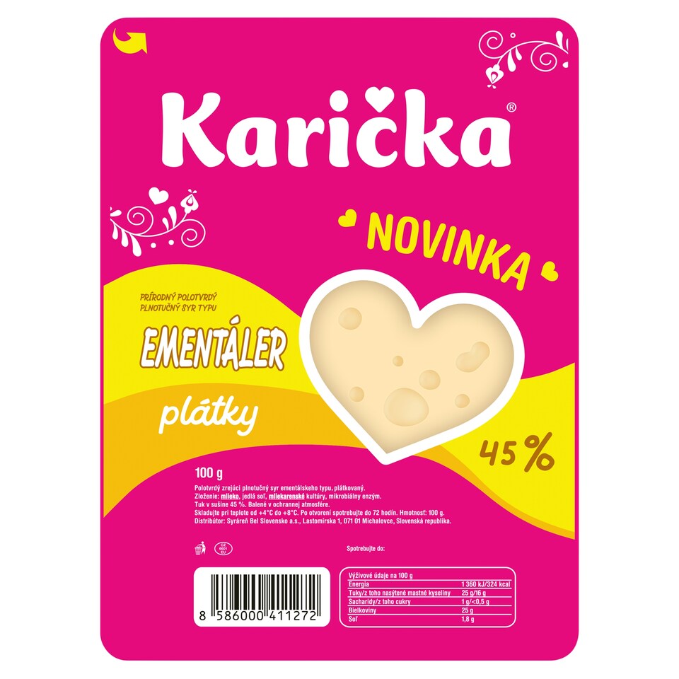 Karička Ementáler 45 % plátky 100 g