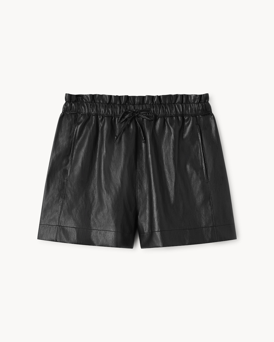 image 1 of F&F Faux Leather Drawstring Shorts in Black