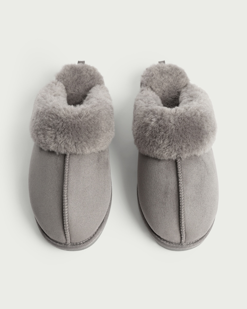 image 1 of F&F Faux Fur Lined Mule Slippers in Grey