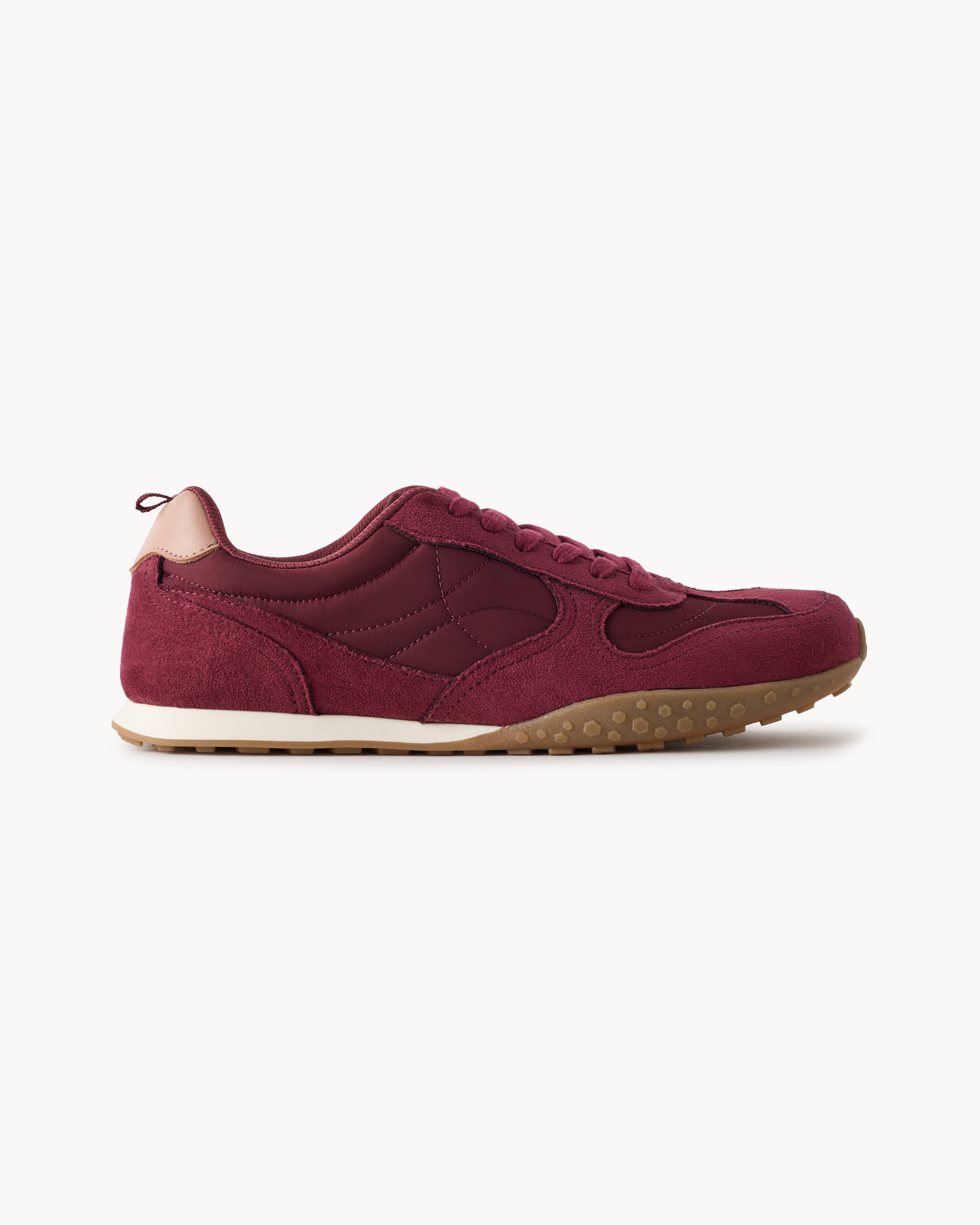 F&F Panelled Lace Up Trainers in Burgundy