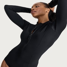 F&F Active ULTRASWIM Zip Front Long Sleeved Swimsuit in Black