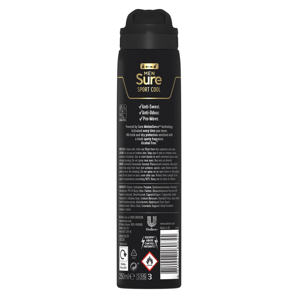 image 1 of Sure Men Sport Cool Antiperspirant Deodorant 250Ml