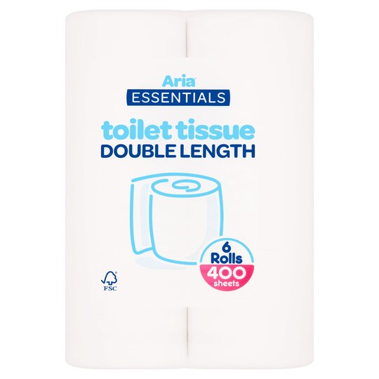 Aria Essentials Toilet Tissue 6 Roll 400 Sheets Tesco Groceries