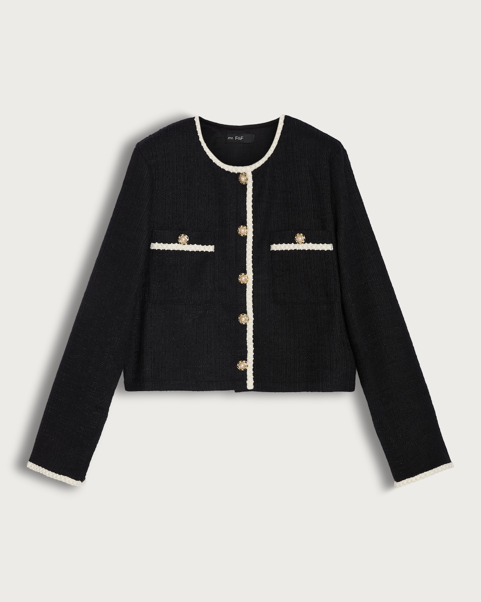 F&F Boucle Button Pocket Front Co-ord Jacket in Black