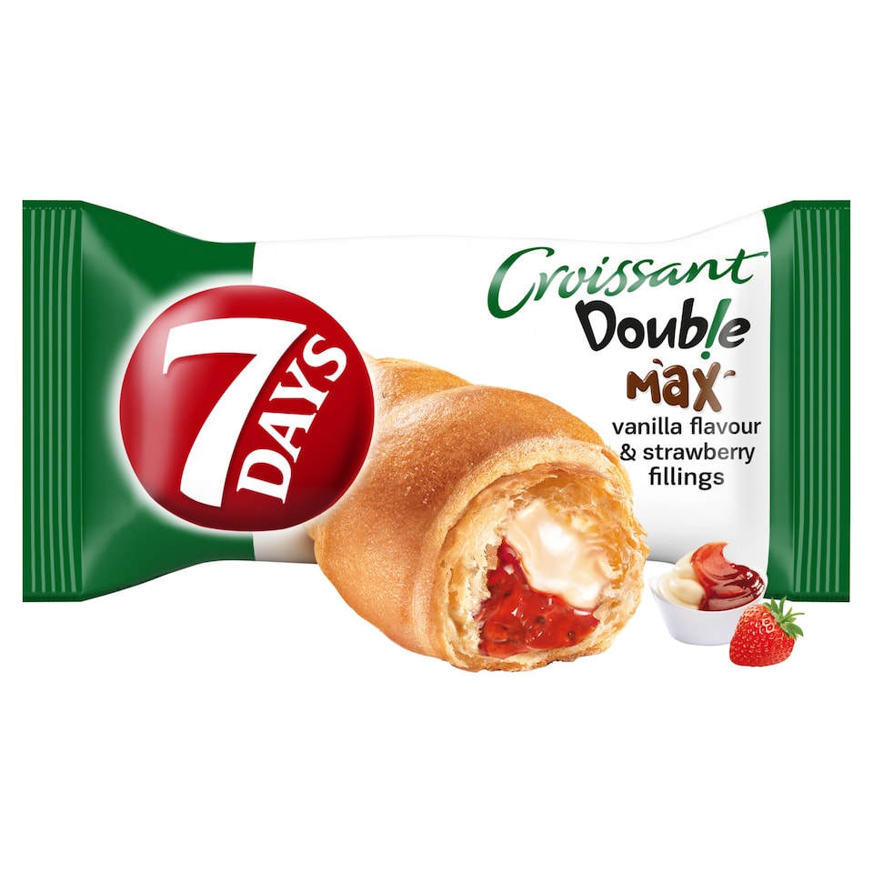 7 Days Croissant Double s náplňou s vanilkovou príchuťou a jahodovou náplňou 80 g