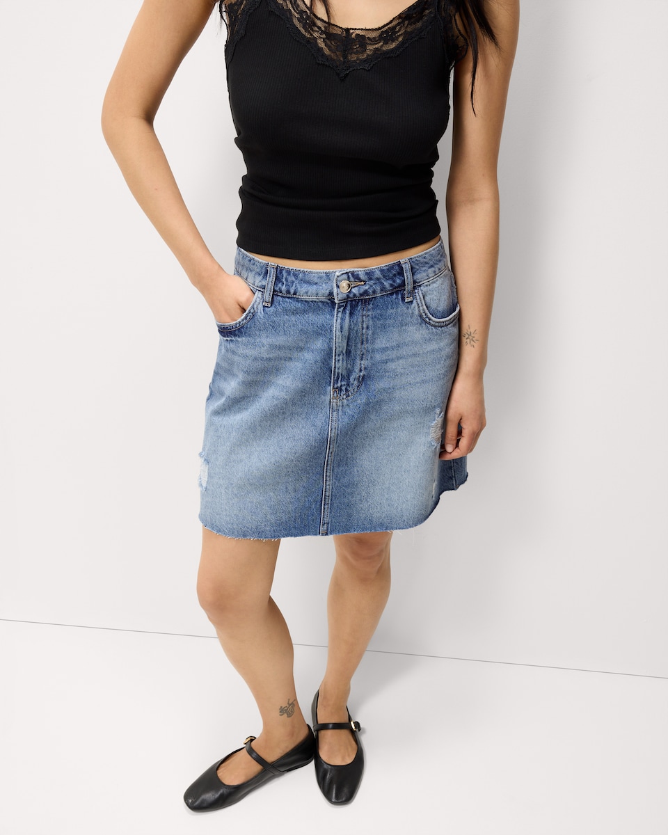 image 1 of F&F Pure Cotton Denim Mini Skirt in Navy