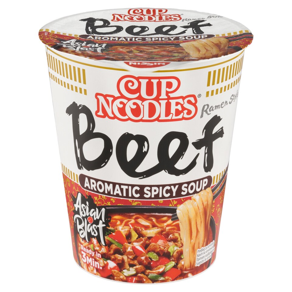 Obrázek 1 pro produkt Cup Noodles Instantní nudlová polévka s hovězí příchutí v asijském stylu pikantní 64g