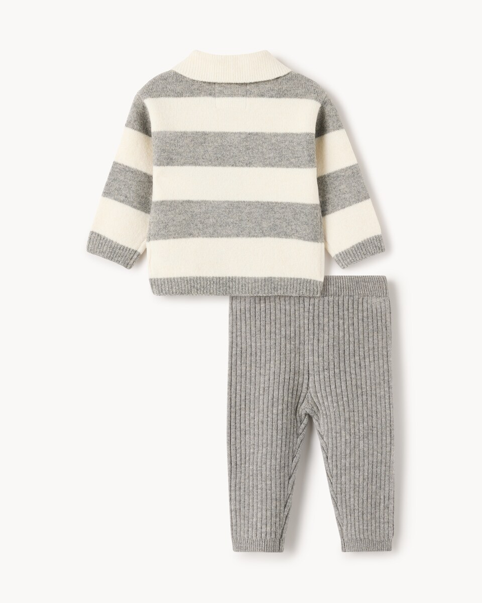 image 1 of F&F Baby Striped Jumper and Ribbed Leggings Set in Grey