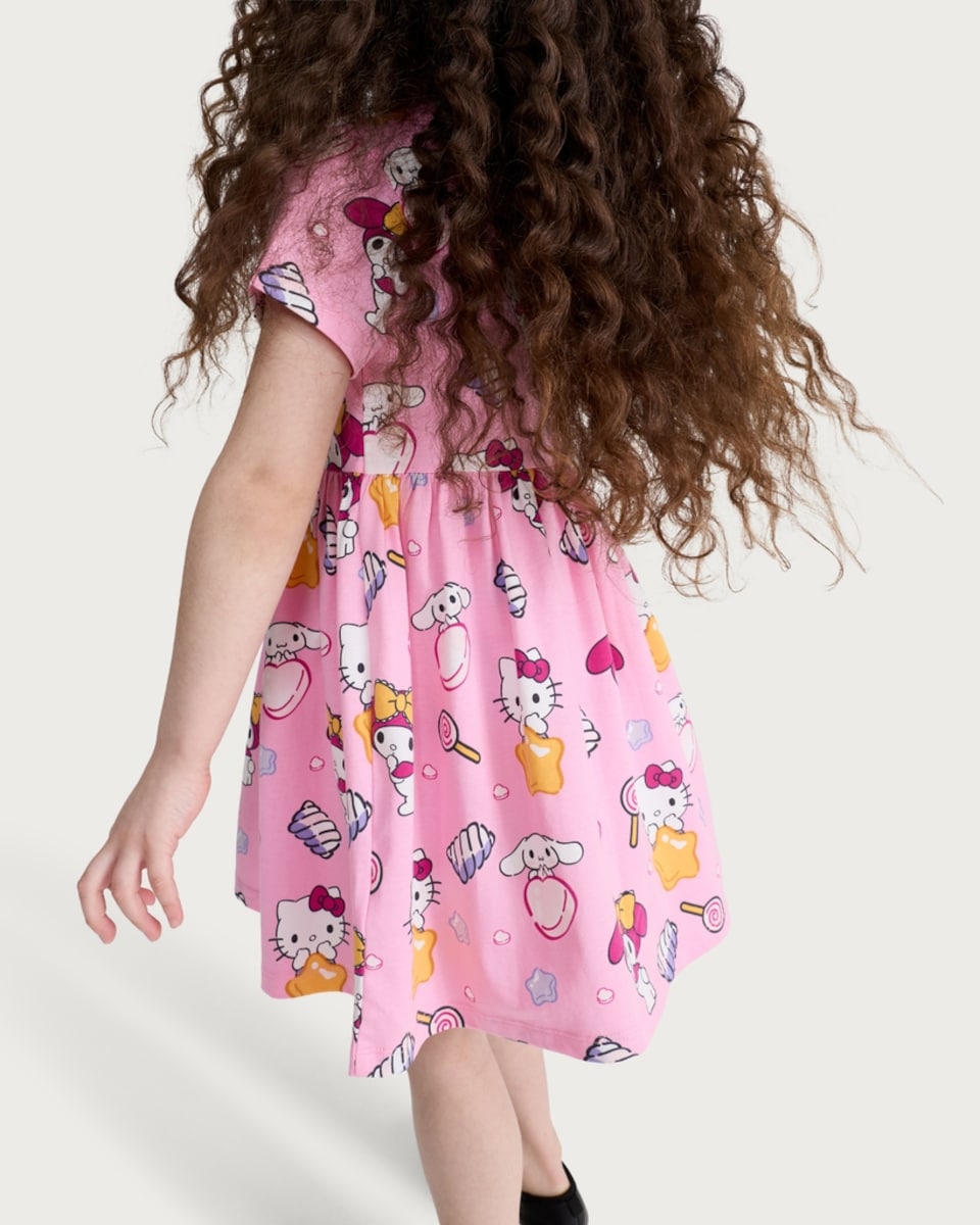 image 1 of Hello Kitty Pure Cotton Short Sleeved Dress in Pink