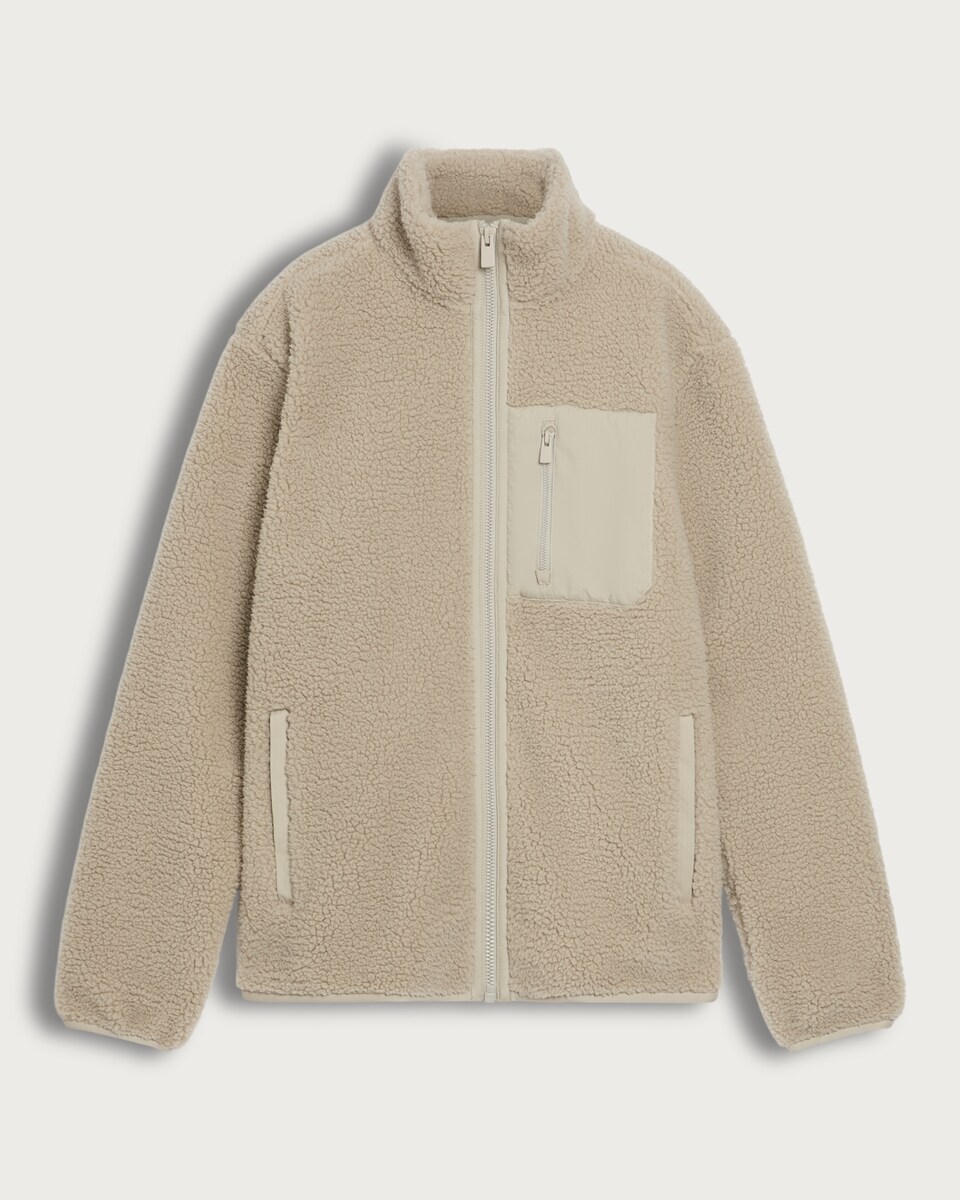 image 1 of F&F Pocket Front Zip Up Fleece Jacket in Cream