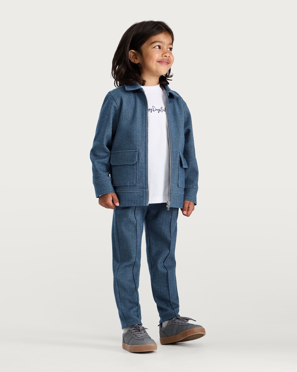 image 1 of F&F Boys 2-Piece Cotton Rich Happy Days Only T-Shirt and Shacket Set in Navy