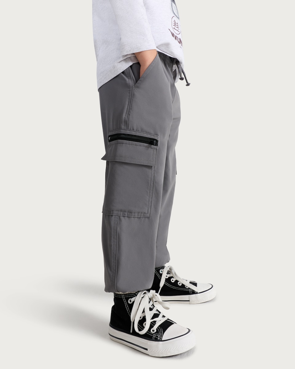image 1 of F&F Boys Cargo Drawstring Trousers in Grey