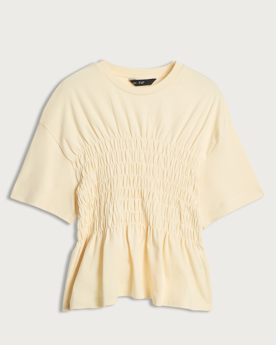 The F&F Edit Pure Cotton Shirred Waist Short Sleeved Top in Yellow