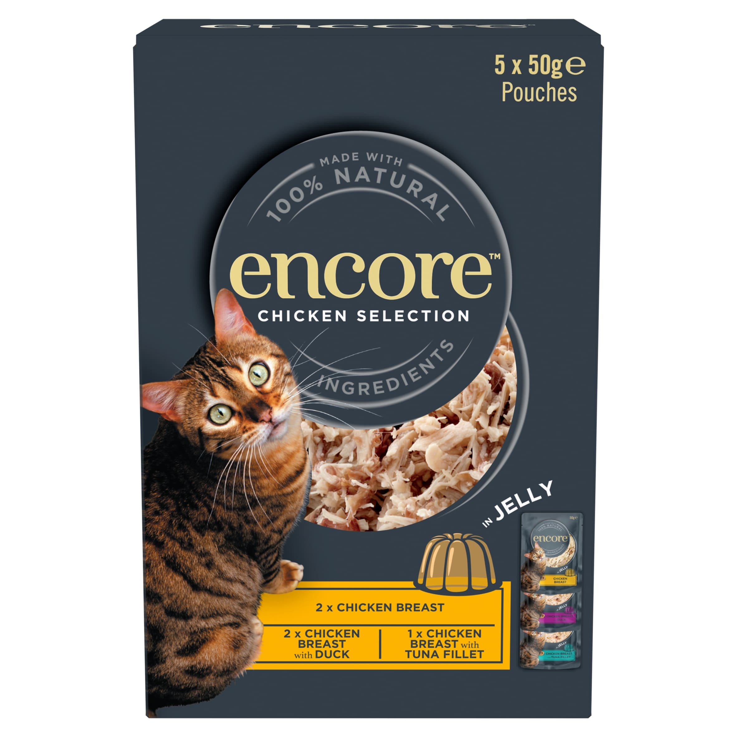 Encore Natural Wet Cat Food Chicken Selection in Jelly Pouches 5 x 50g