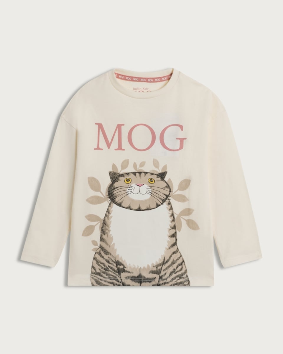 Judith Kerr Mog Pure Cotton Long Sleeved Top in Cream